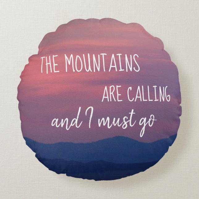 Almofada Redonda Travesseiro temático da montanha com fundo do por (Frente)
