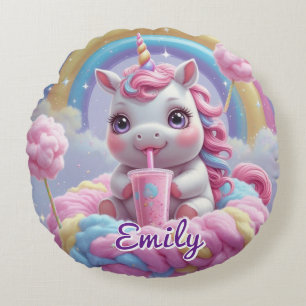 Almofada Redonda Travesseiro Unicorn Round Cotton Candy - Nome Edit