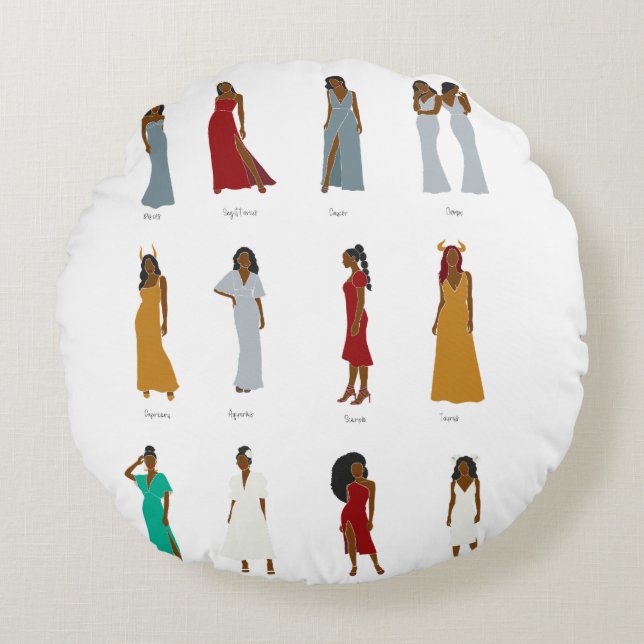 Almofada Redonda Travesseiro Zodíaco da Mulher Negra (Frente)