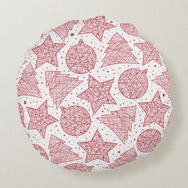 Almofada Redonda Travesseiros da Ronda de Natal Vermelho e Branco (Verso)