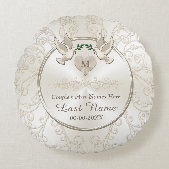 Almofada Redonda Travesseiros Wedding personalizados monograma dos (Frente)