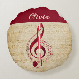 Almofada Redonda Treble Clef Vintage Music