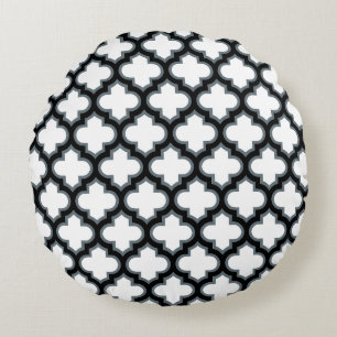 Almofada Redonda Trellis branca e preta, lete, quatrefoil