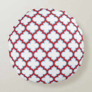 Almofada Redonda Trellis branca e vermelha, lete, quatrefoil