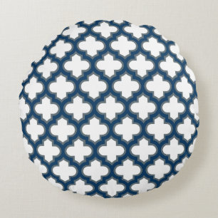 Almofada Redonda Trellis, Latite, Quatrefoil, de cor branca e Marin