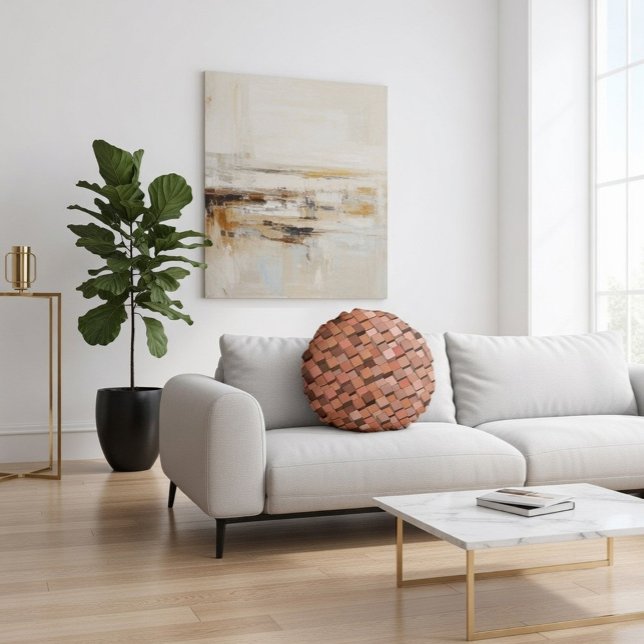 Almofada Redonda "Trendy Mocha Mousse Cubo Geométrico 3D (Criador carregado)