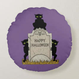 Almofada Redonda Três Diabinhos Feliz Halloween