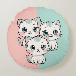 Almofada Redonda Três Gatinhos Kawaii Fofos