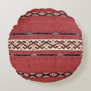 Almofada Redonda Triângulo Stripe Kilim IV Vermelho Preto Branco 