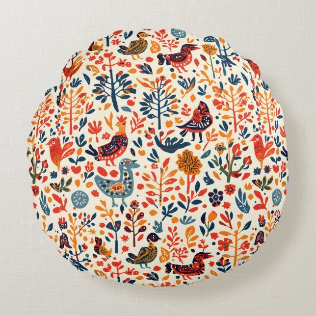 Almofada Redonda Tribal Folk Decorativa Cushion  (Frente)