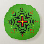 Almofada Redonda Tribal Mandala Art<br><div class="desc">This unique hand-drawn mandala features a rustic,  artistic charm with natural variations in the pattern alignment. Detailed with bold Tribal-inspired patterns and vivid colors on a vibrant green background,  this round pillow adds a mysterious and energetic touch to any seating area.</div>