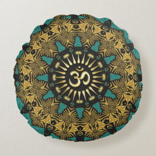 Almofada Redonda Tribal Mandala Om - Símbolo Travesseiro redondo