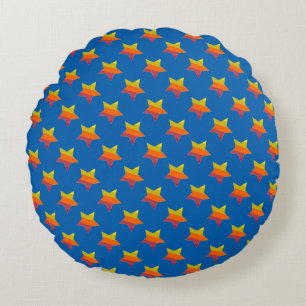 Almofada Redonda Tricolor Yellow Orange Stars Round Travesseiro