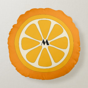 Almofada Redonda Trilha Laranja Mínima Simples e Cuta com Monograma