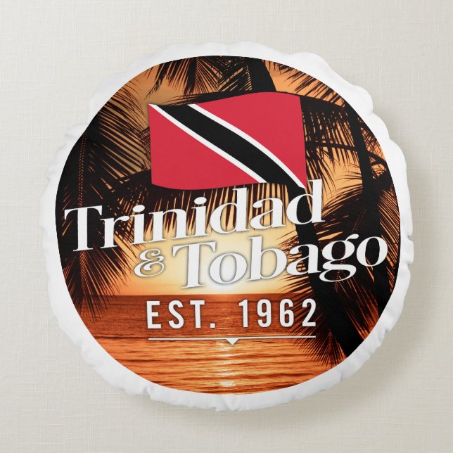 Almofada Redonda "Trinidad e Tobago Est. Sunset De 1962" Com Sinali (Frente)