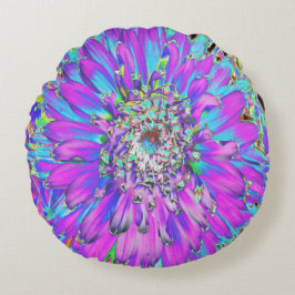 Almofada Redonda Trippy Abstrato Aqua, Verde limão e Dahlia Roxo