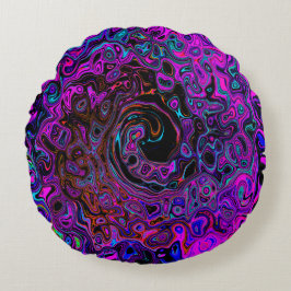 Almofada Redonda Trippy Black and Magenta Retro Liquid Swirl