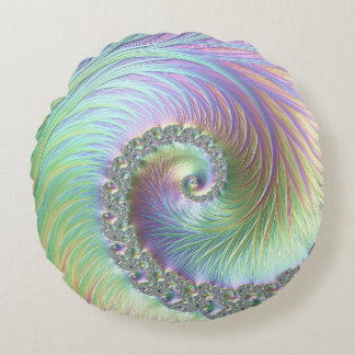 Almofada Redonda Trippy Groovy Pastel Arco-Íris Espiral Arte Fracta