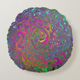 Almofada Redonda Trippy Hot Pink Abstrato Retro Liquid Swirl