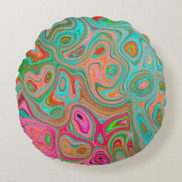 Almofada Redonda Trippy Retro Orange e Aqua Groovy Abstrato Art