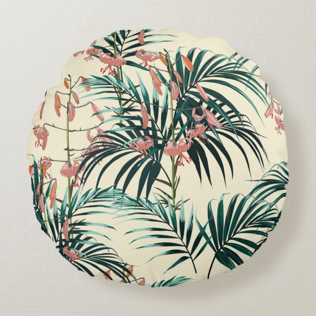 Almofada Redonda Tropical background with jungle plants. Seamless t (Frente)