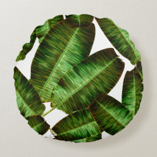 Almofada Redonda Tropical banana leaves, jungle leaf seamless flora