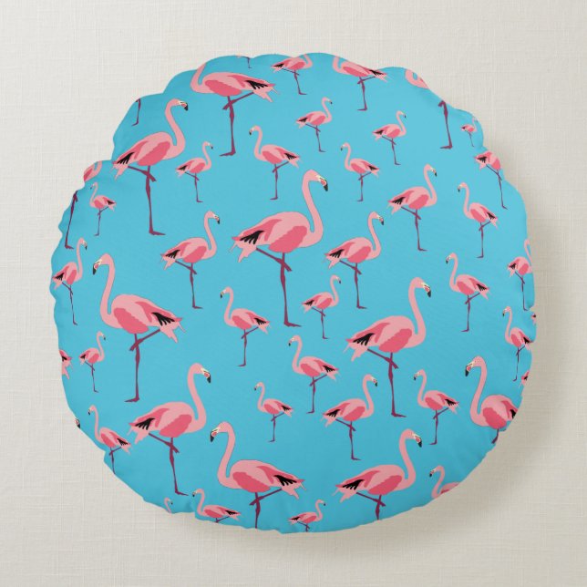 Almofada Redonda Tropical Summer Pink Flamingo Pattern (Frente)