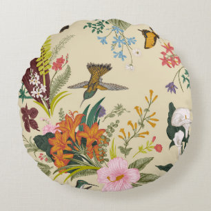 Almofada Redonda Tropical Vintage Floral Tapeçaria