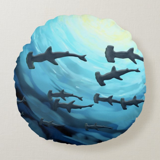 Almofada Redonda Tubarões em Silhouette com Sun Ball (Frente)