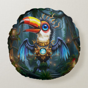 Almofada Redonda Tucano Steampunk ao Luar.