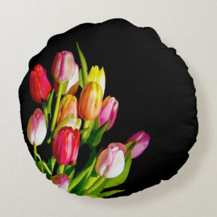 Almofada Redonda Tulip Painting - Arte Flor Original