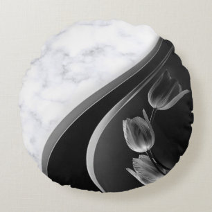 Almofada Redonda Tulipas Abstrato de mármore branco