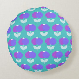 Almofada Redonda Tulipas Geométricas Roxo e Aqua