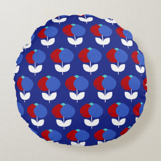 Almofada Redonda Tulipas Geométricas Vermelho e Azul