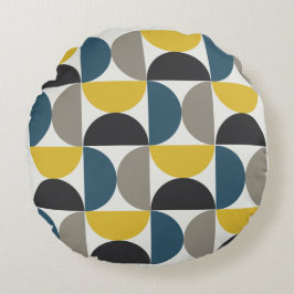 Almofada Redonda Turmer Moderno do Século médio Gunmetal e azul