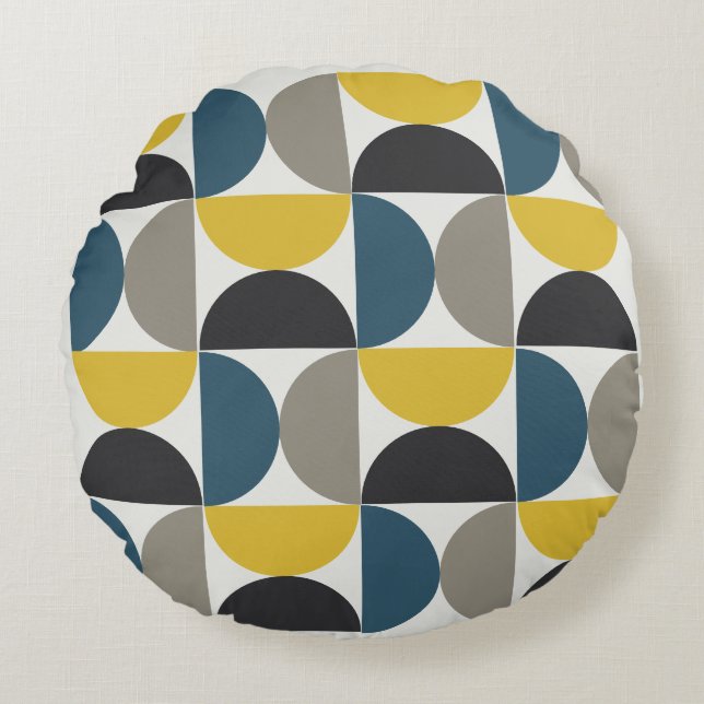 Almofada Redonda Turmer Moderno do Século médio Gunmetal e azul (Frente)