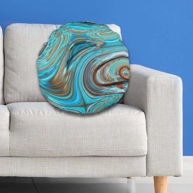 Almofada Redonda turquesa azul-de-fazenda Turquesas de madeira (farmhouse teal blue Woodgrain turquoise swirls Round Pillow)
