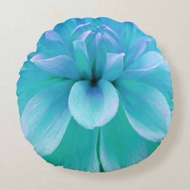 Almofada Redonda Turquesa e flor púrpura (Frente)
