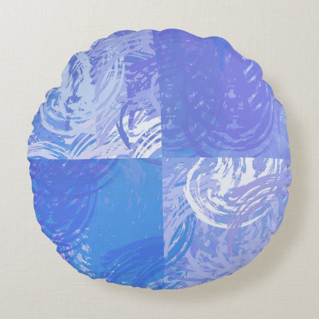 Almofada Redonda Turquesa e roxa com abstrato (Frente)