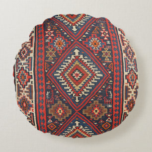 Almofada Redonda Turquia Kilim Aztec Vermelho Azul Tan