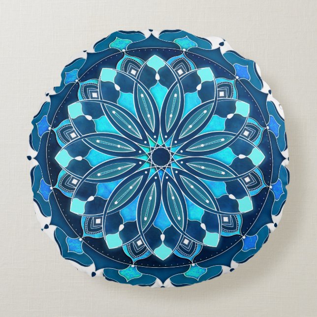 Almofada Redonda Turquoise Blue Mandala (Frente)
