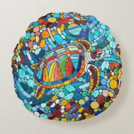 Almofada Redonda Turtle Colorful mosaico art