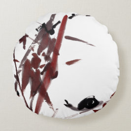 Almofada Redonda Tuschekunst mit Schnecke und Rotem Bambus