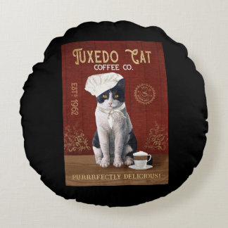 Almofada Redonda Tuxedo Cat Chef Coffee Love Tuxedo Lover Cat Life