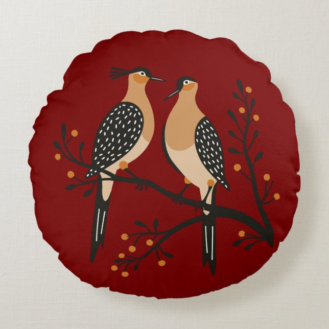 Almofada Redonda Two Turtle Doves Cut-Out Stencil Retro Style 7 (Frente)