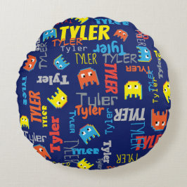 Almofada Redonda Tyler nome personalizado pixel jogo gráfico azul
