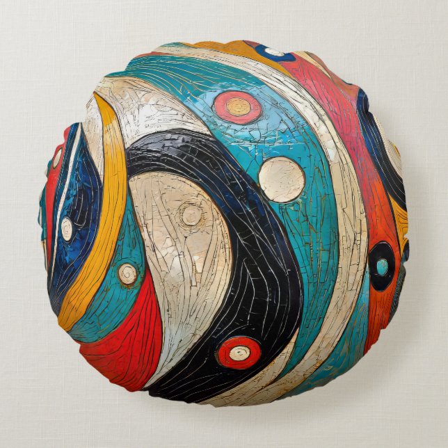 Almofada Redonda Um Abstrato retrovisor colorido (Frente)