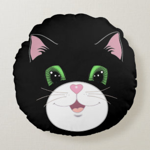 Almofada Redonda Um desenho animado de um gato de tuxedo engraçado