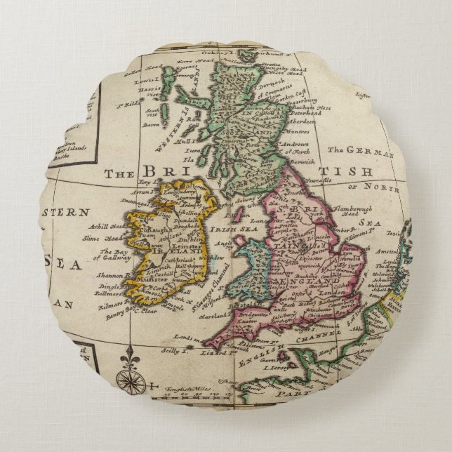 Almofada Redonda Um mapa geral de Grâ Bretanha e de Ireland (Frente)