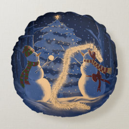 Almofada Redonda Um Natal de Boneco de Neve